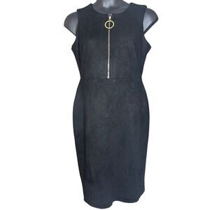 Calvin Klein Women's Black Zip Front Stretch Faux Suede Sheath Dress Size 12